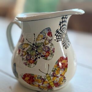 MacKenzie Childs Butterfly Garden Courtly Check Small Pitcher/Creamer RARE